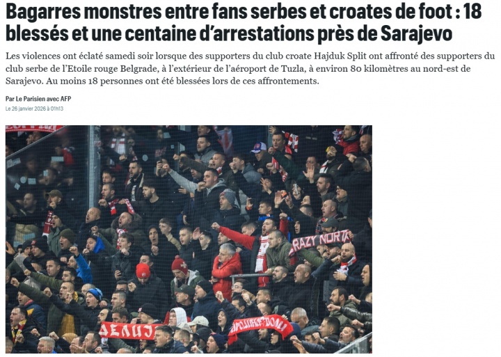 9游直播-法媒:克罗地亚和塞尔维亚球迷爆发大规模冲突,93人被捕18人受伤